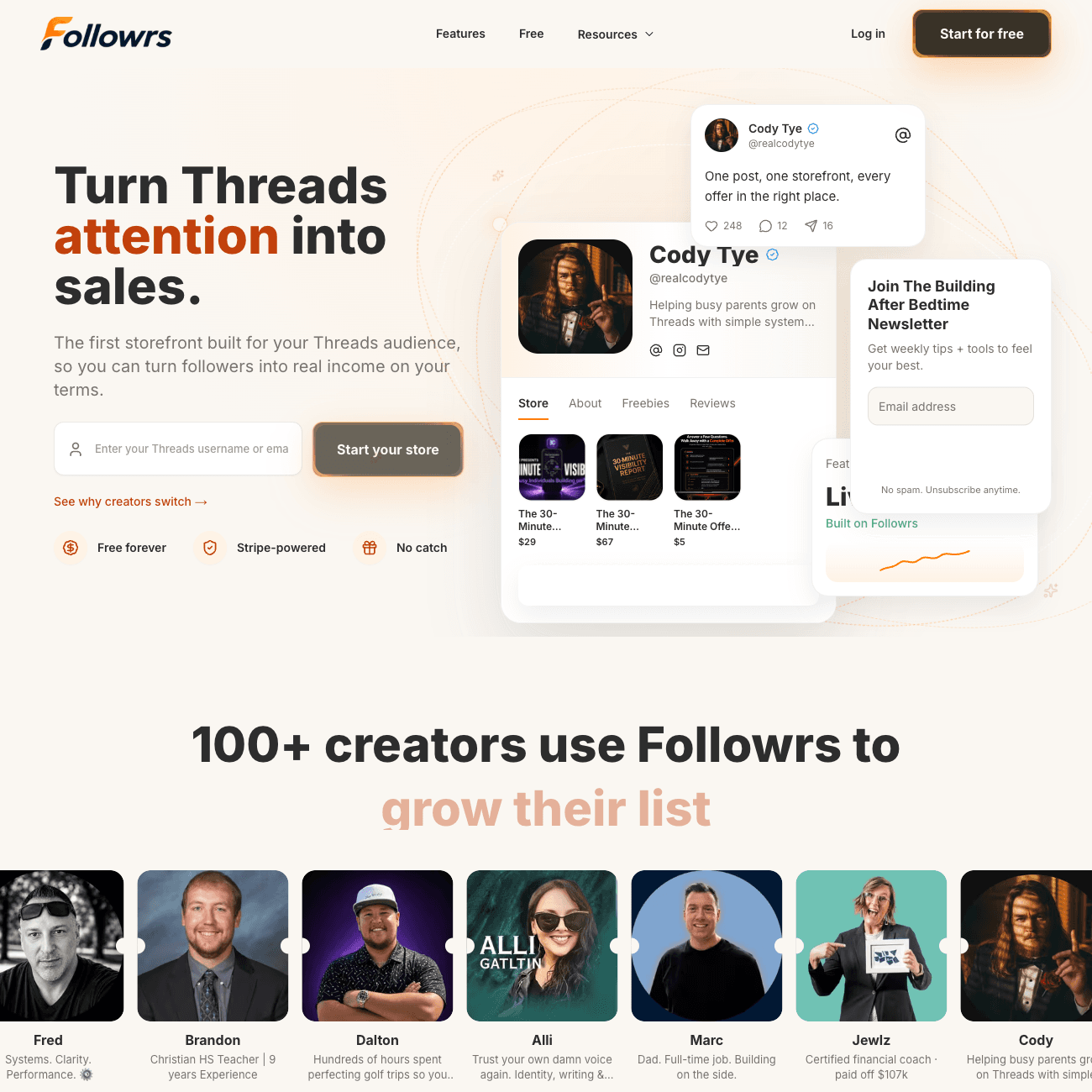 followrs.store homepage — storefronts for Threads creators